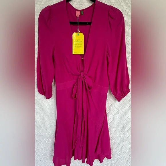 Farm Rio Allegris Fuscia Tie Front Flutter Dress SZ 8 NWT - Picture 2 of 10